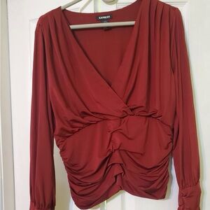 Express Silky V-Neck Ruched Top New Condition -Large So Soft, comfy + stylish!